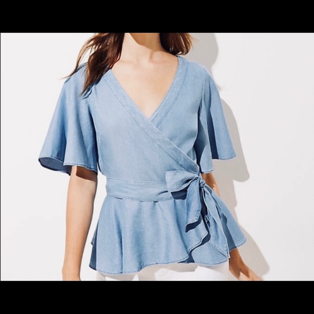 LOFT Sky Blue Peplum Wrap Top